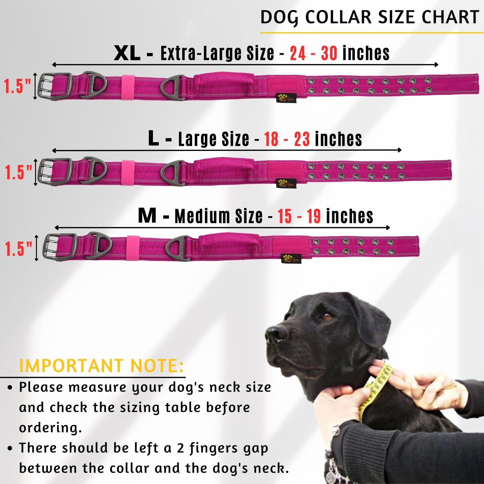 Adityna Heavy Duty Dog Collar For Extra-Large Dogs - Reflective Magenta Collar With Handle For Training, And Walking - Wide, Thi